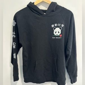 Riot Society Panda Bear/Rose Hoodie Sweatshirt, Size L